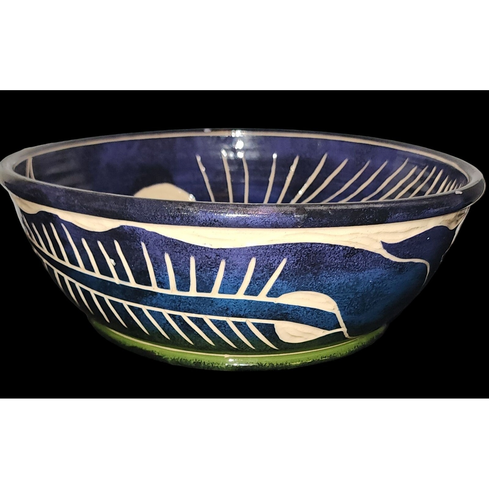 Folk Pottery Artist Homer Brown Handcrafted Ceramic Bowl With Abstract Leaf