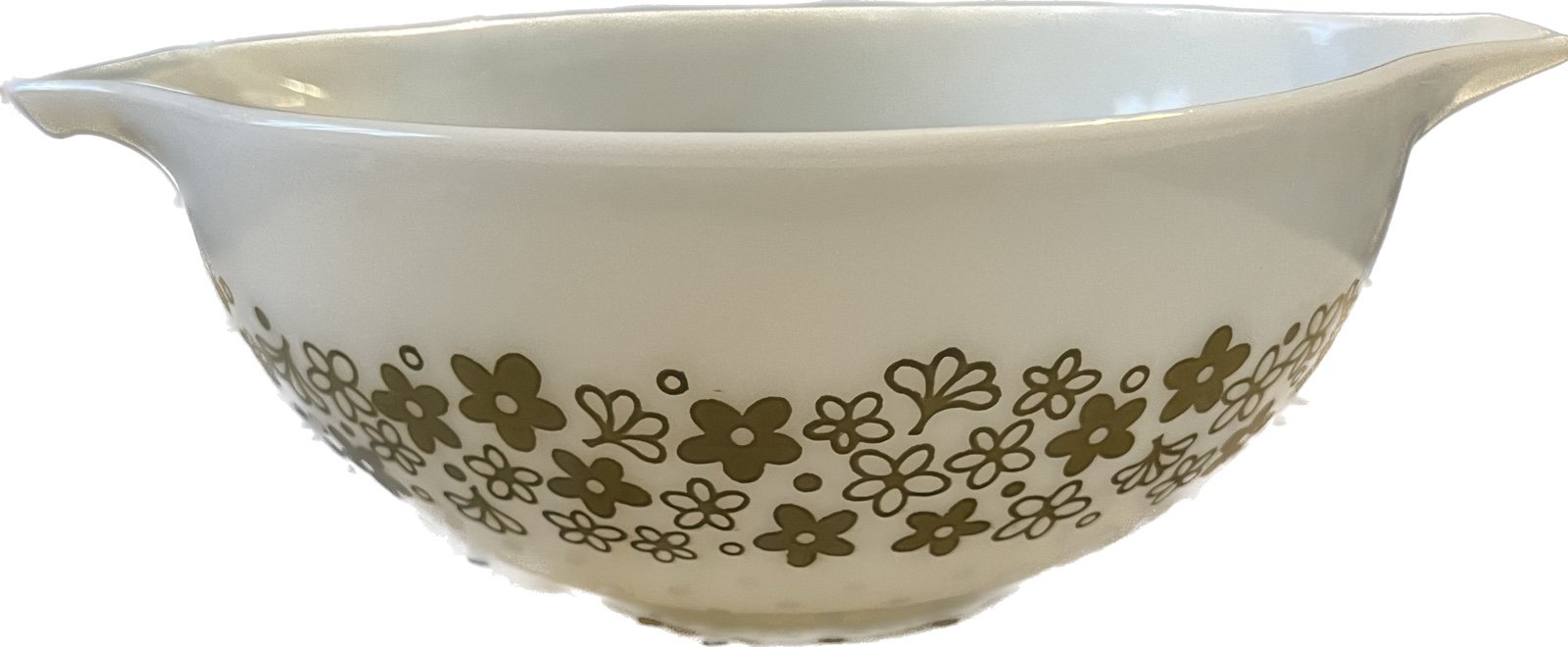 Vintage Pyrex Crazy Daisy Spring Blossom 443 Cinderella Bowl 2.5 QT White Green