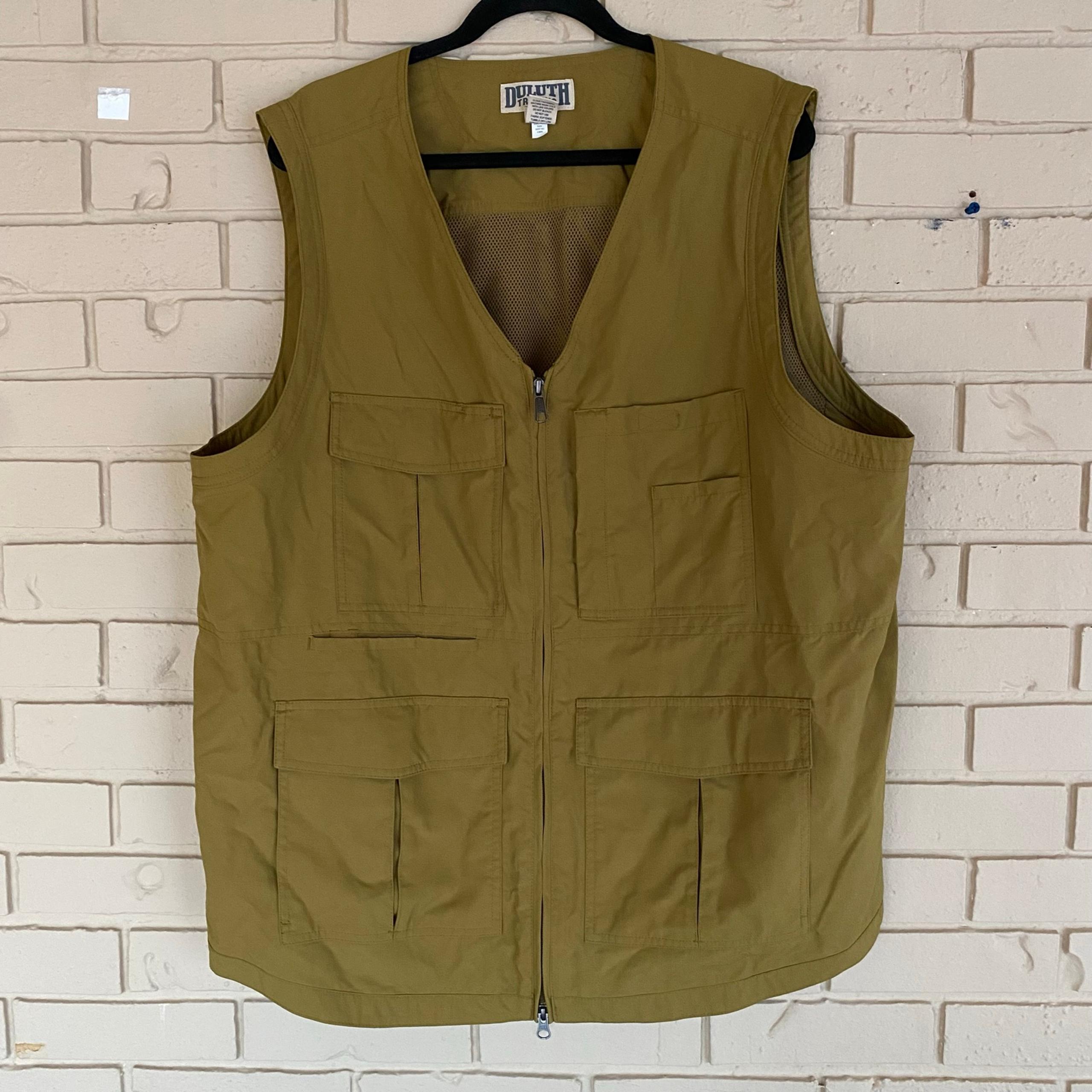 Duluth Trading Co. Fishing Utility Work Cargo Vest Dual Zip Green Vented XL Tall