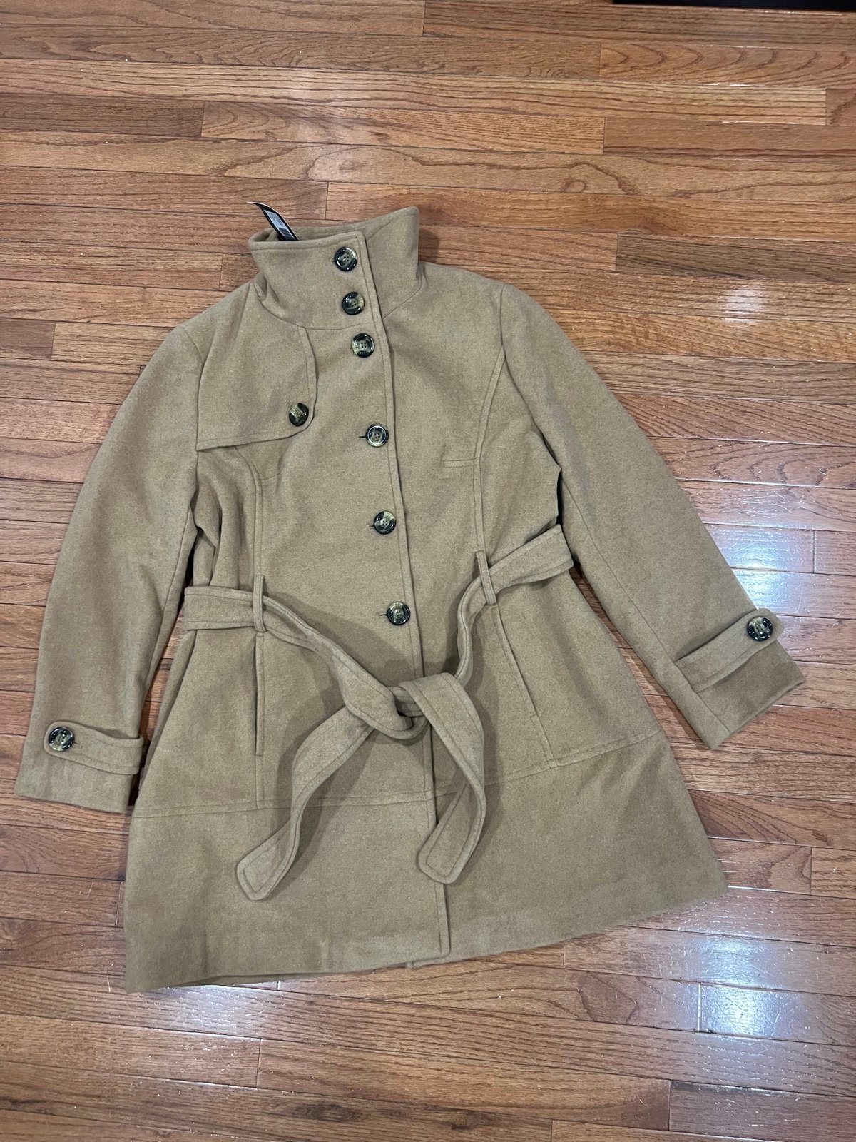 NWT Kenneth Cole Reaction Women’s Wool Beige Trench Coat With Belt 2XL Unworn