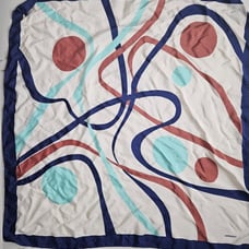 GIVENCHY SILK GEOMETRIC SCARF BLUE BROWN WHITE 33×33