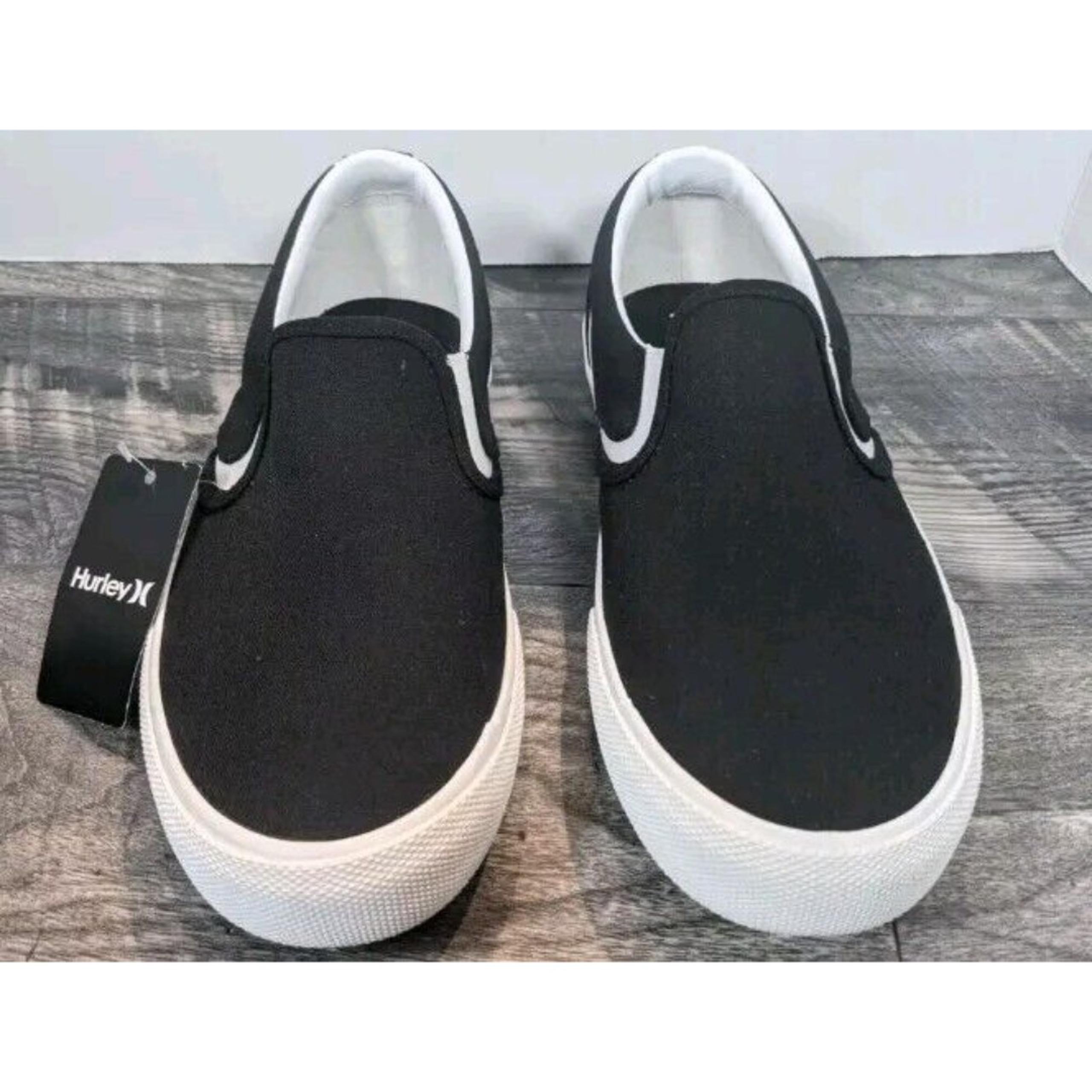 HURLEY Men's Kayo Slip On Shoes Black White Logo Size 8.5 NWT