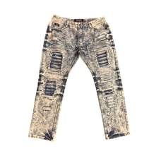 Contender Men's Stone Wash, Acid Wash Jeans Distressed Patchwork Stacked Frayed