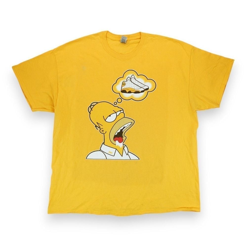 Gildan Homer Simpson Dreaming Sneakers T Shirt Mens Size 2XL Yellow Heavy Cotton