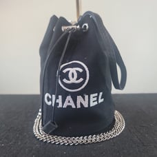 CHANEL drawstring mini-bucket pouch + chain