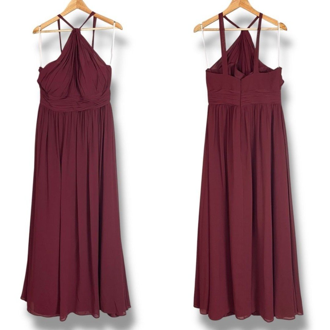 Revelry Bridesmaid Dress Halter Tank Maxi Sleeveless Size 14 Brownish-Burgundy