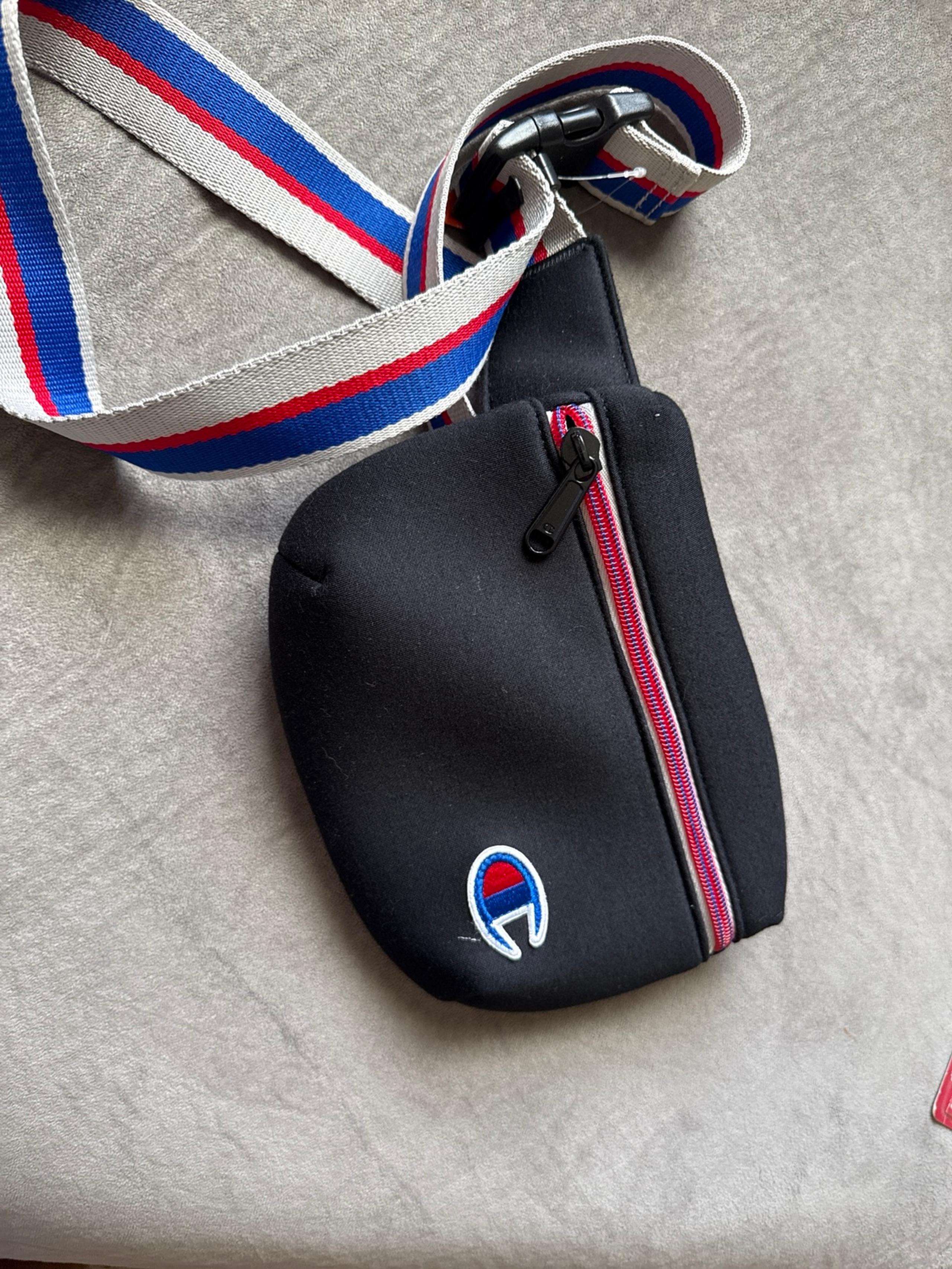 Champion Fanny Pack Adjustable Belt Bag Black Red Blue Zip Closure Logo Front