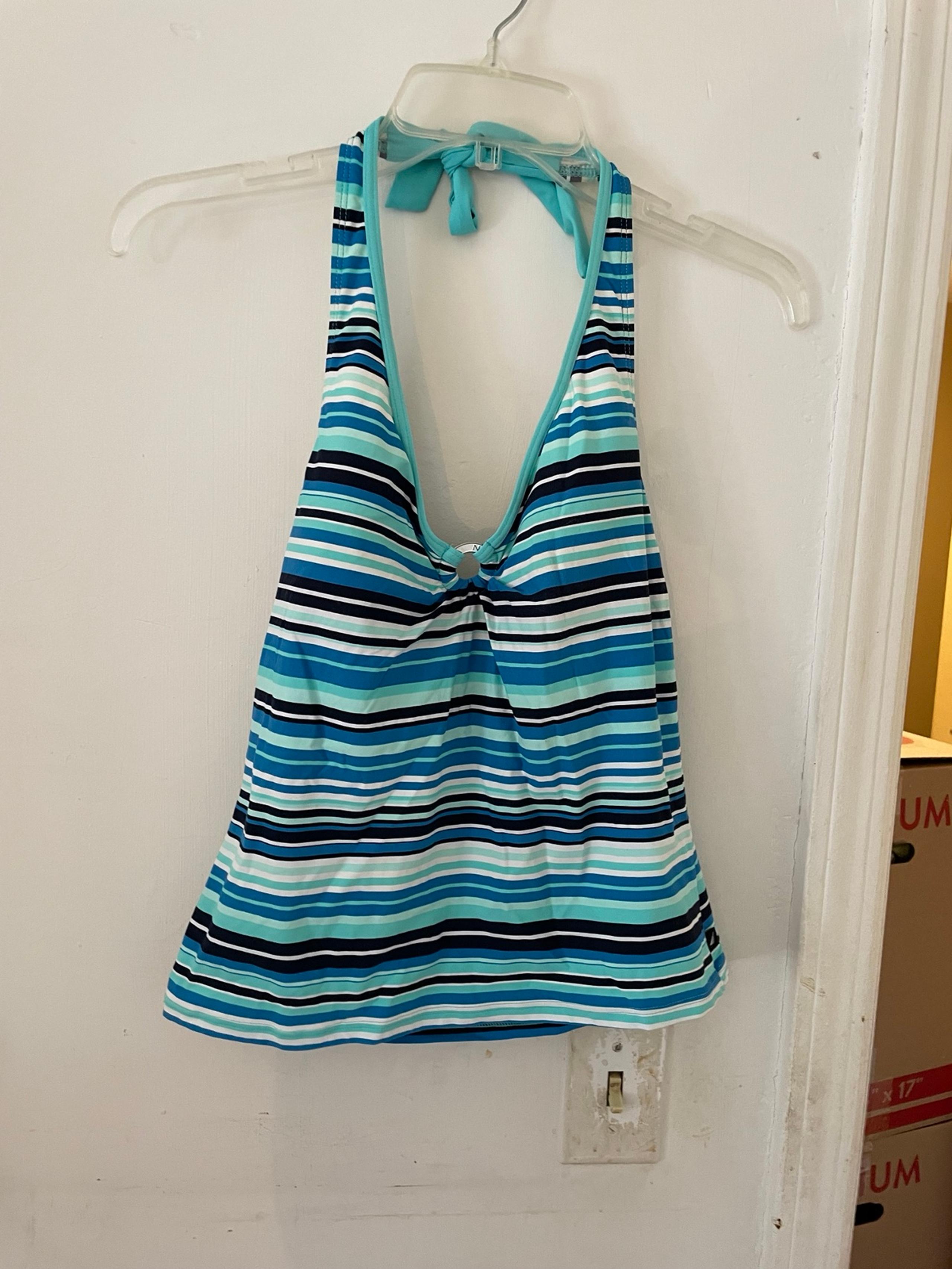 Blue and white striped Nautical Tankini bathing suit top