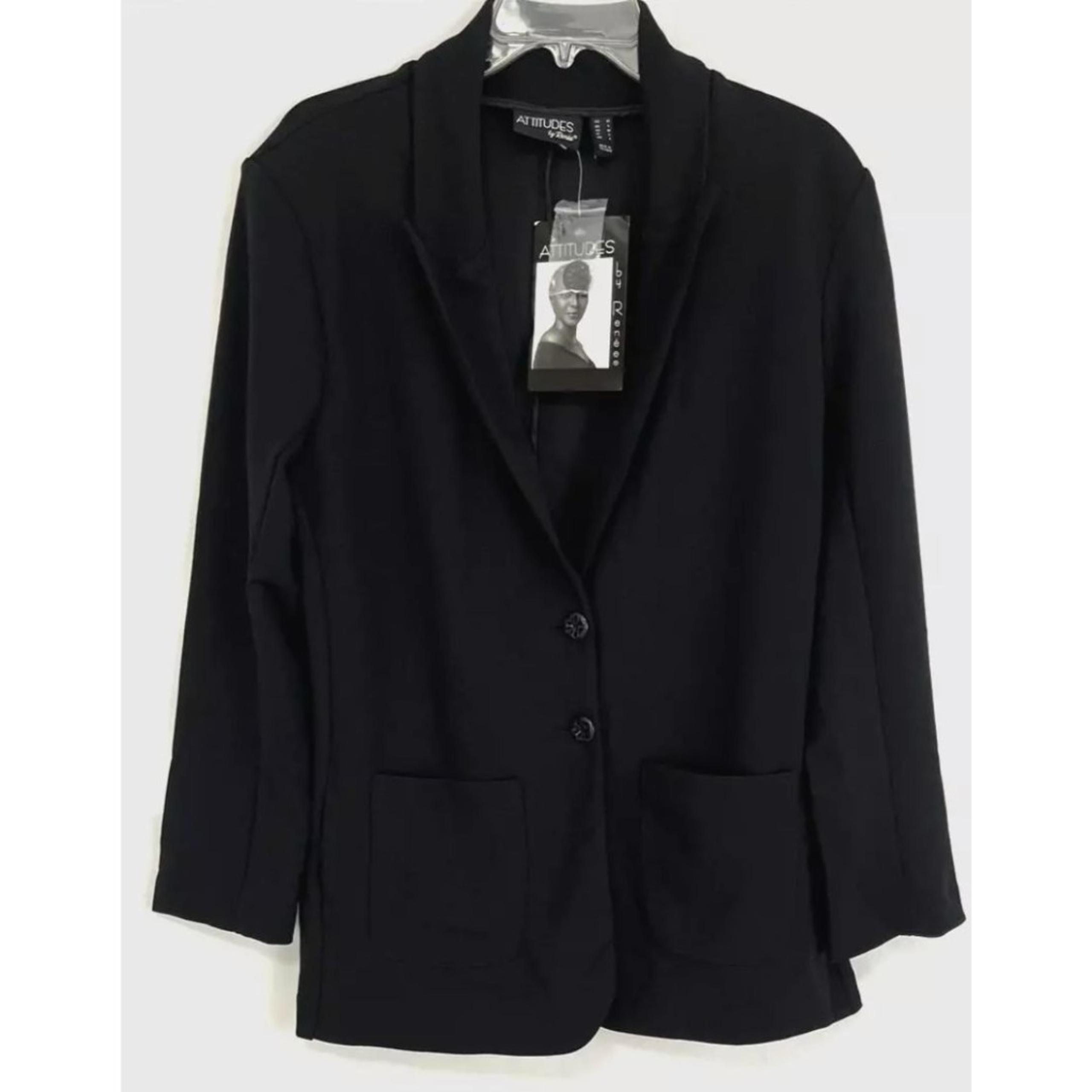 Attitudes by Renee Utilitarian Blazer Black Sz Medium Button A383344 Women QVC