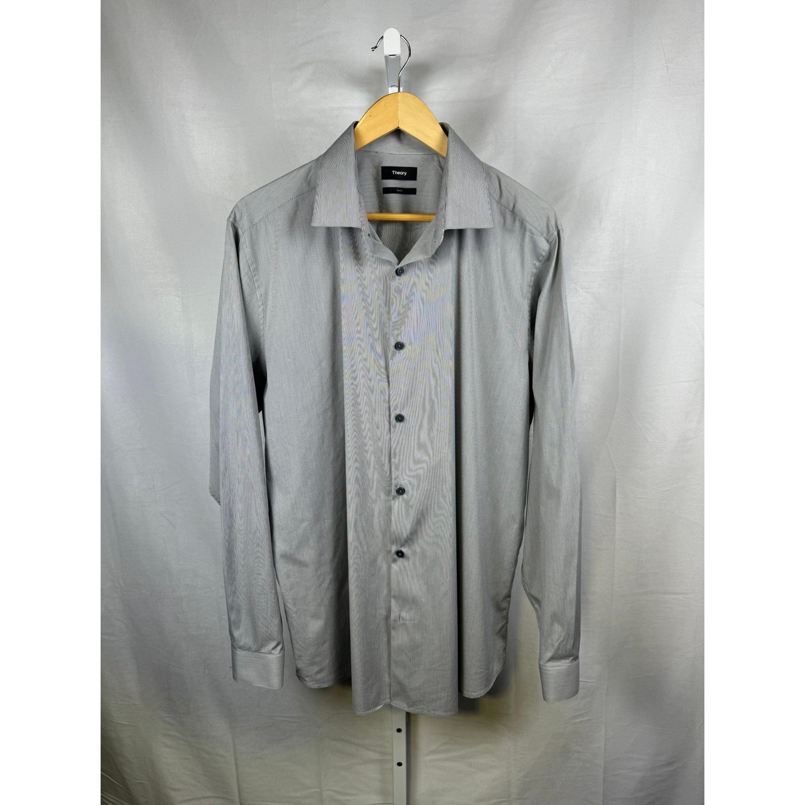 Theory Long Sleeve Button Up Dress Shirt Grey Men's Size 17.5