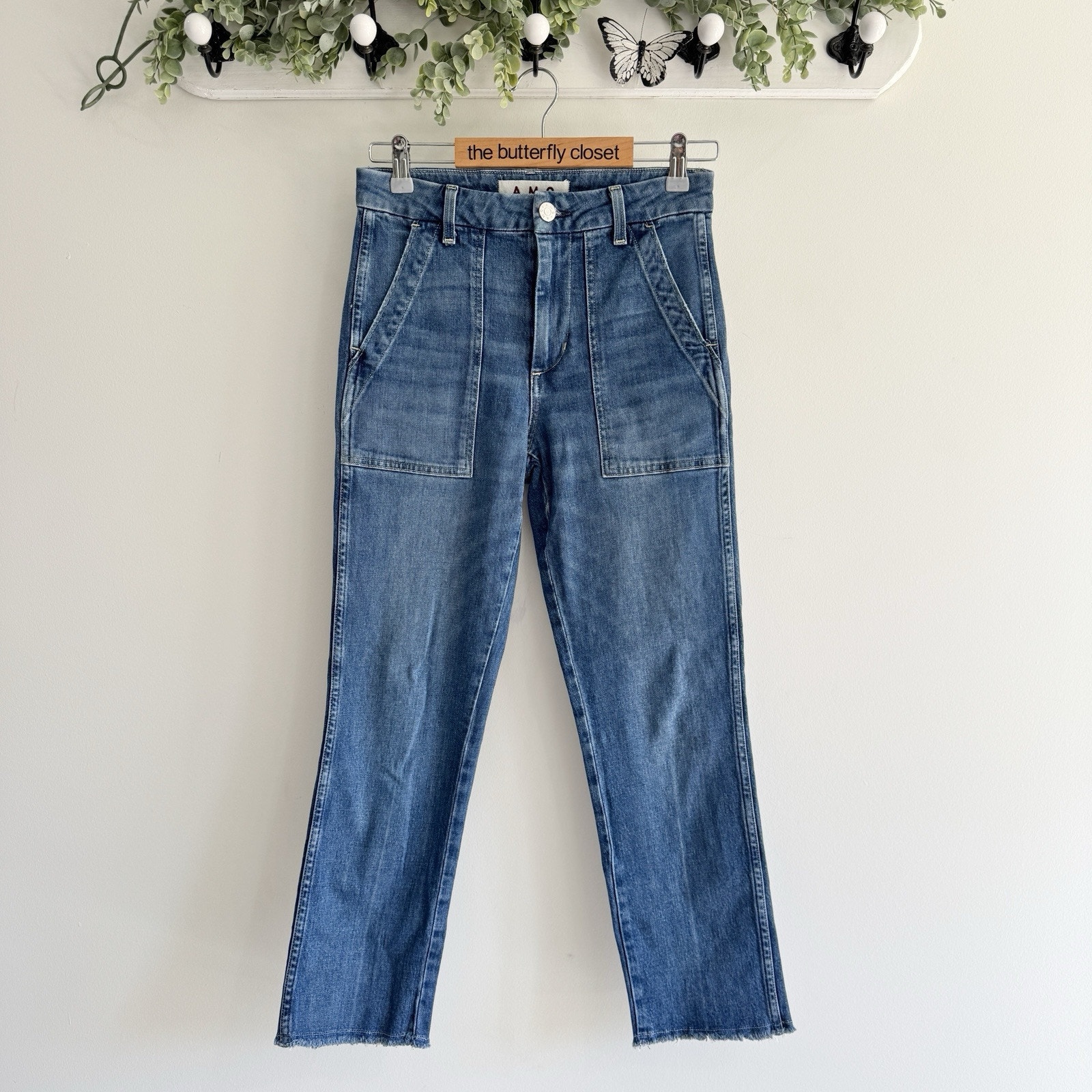 AMO Jeans Easy Army Trouser jeans Size 25 Denim Raw Hem Cropped Designer 14-3045
