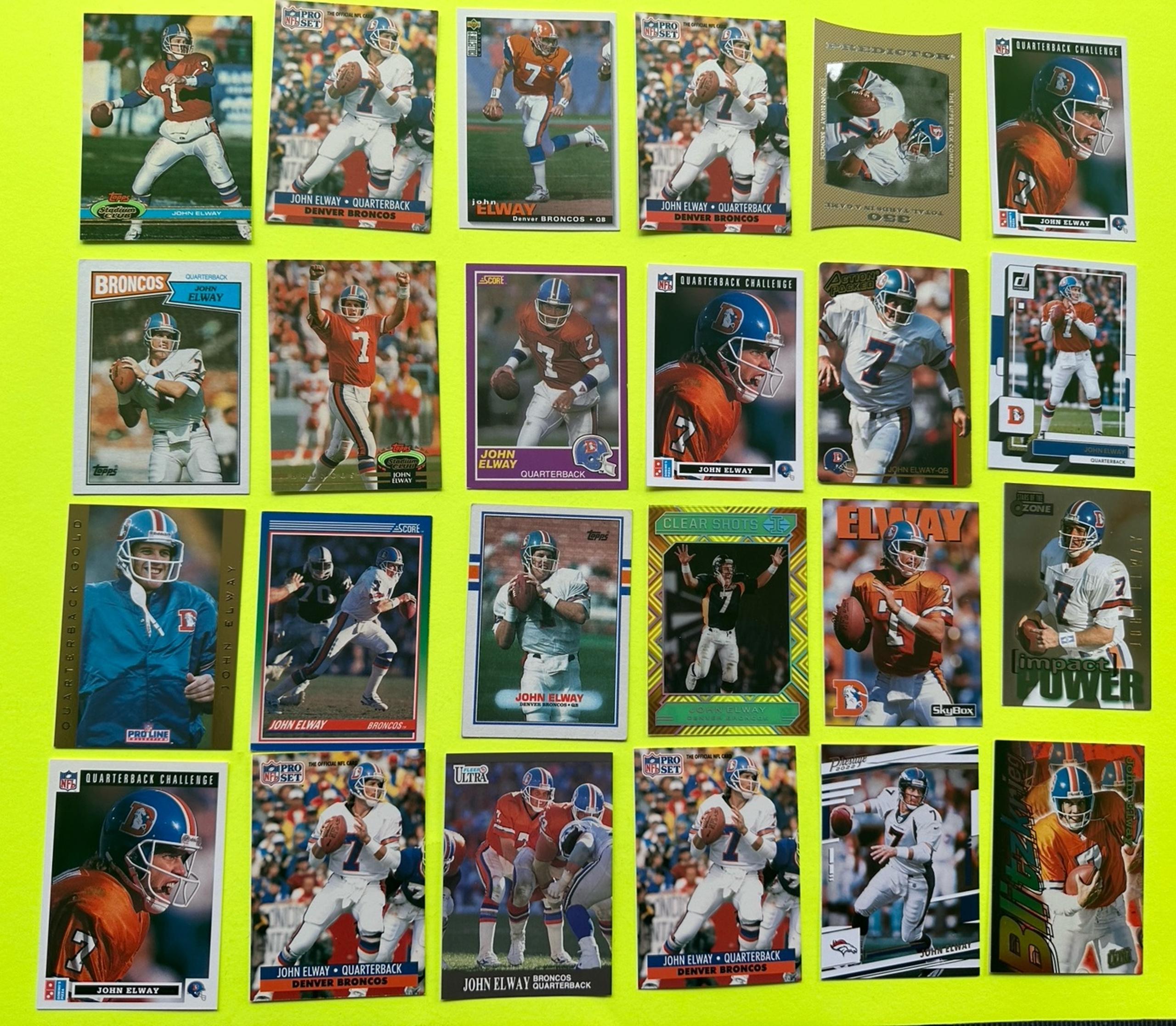 John Elway Football card lot 25 cards including low grade rookie