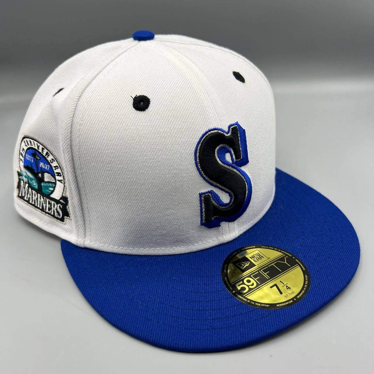 Seattle Mariners Hat Men 7 1/4 White Bue 59Fifty New Era Fitted Cap New