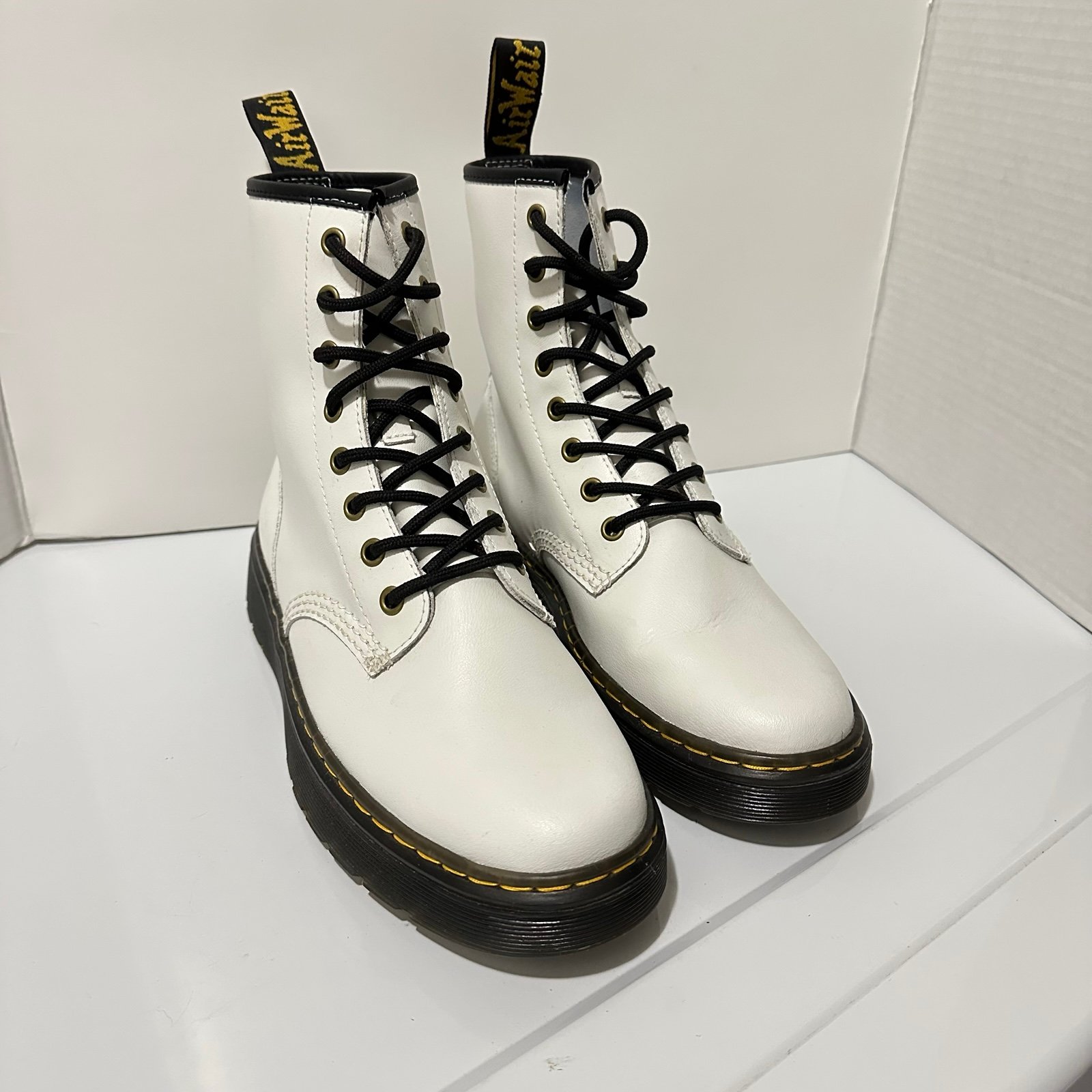 Dr. Martens White Zavala Leather Combat Boots