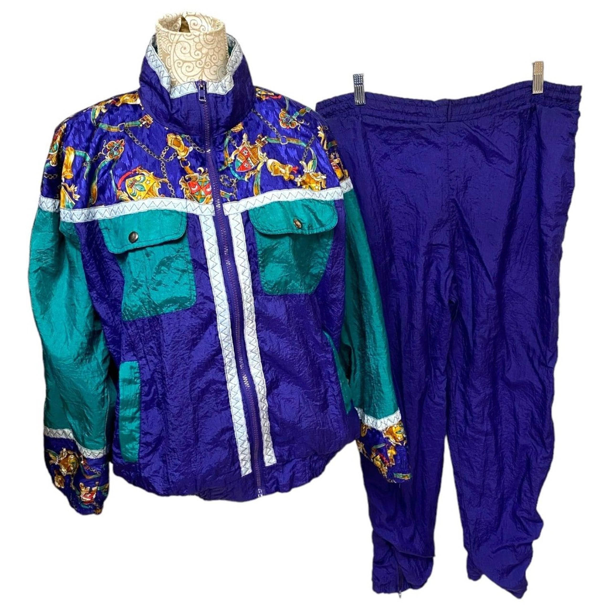 Vtg 80's Active Frontier SPORT Sz M Blue/Green/Multi jacket pants Tracksuit set