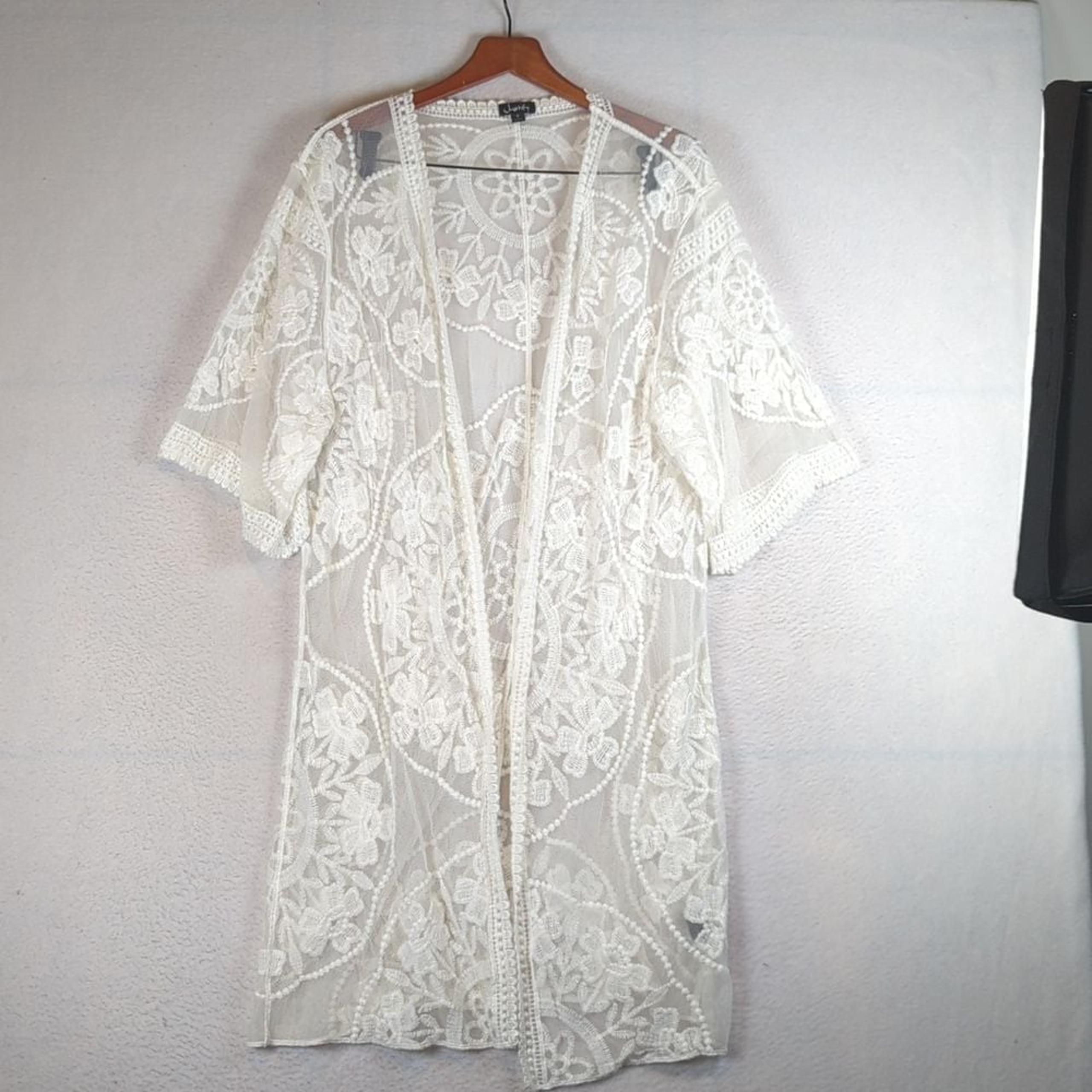 Justify Womens Lace Boho Sheer Oversized Kimono Cover Size S