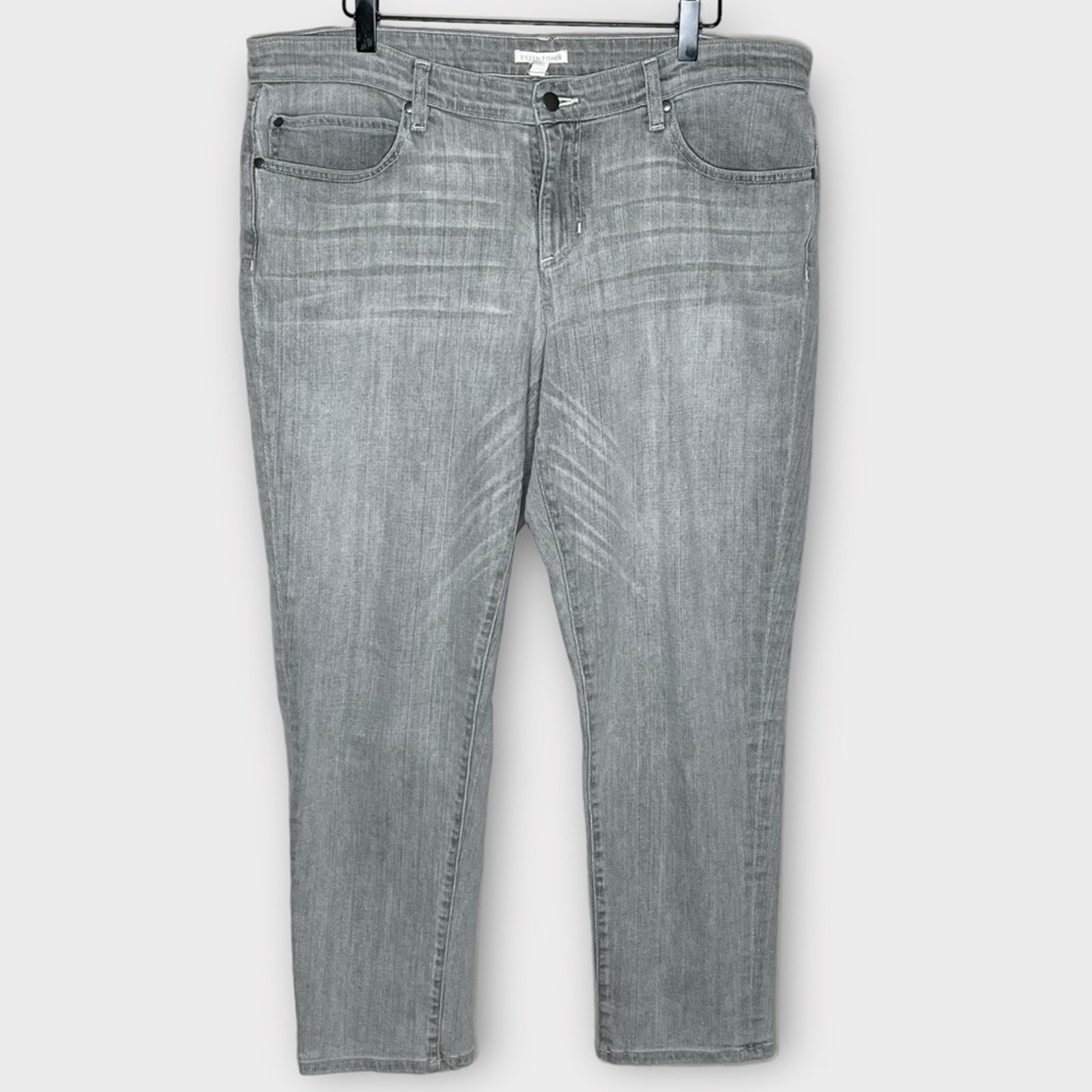 EILEEN FISHER light gray stretch slim jeans size 14