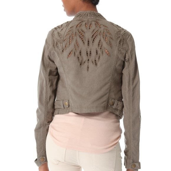 Free People Linen Cutwork Moto Jacket