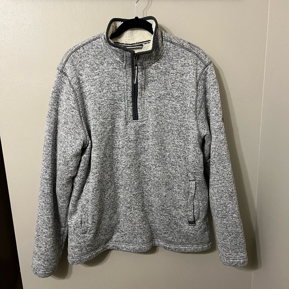 Orvis Brighton Men's Sherpa Lined 1/4 Zip Pullover Sweater Gray Lg Large Outdoor