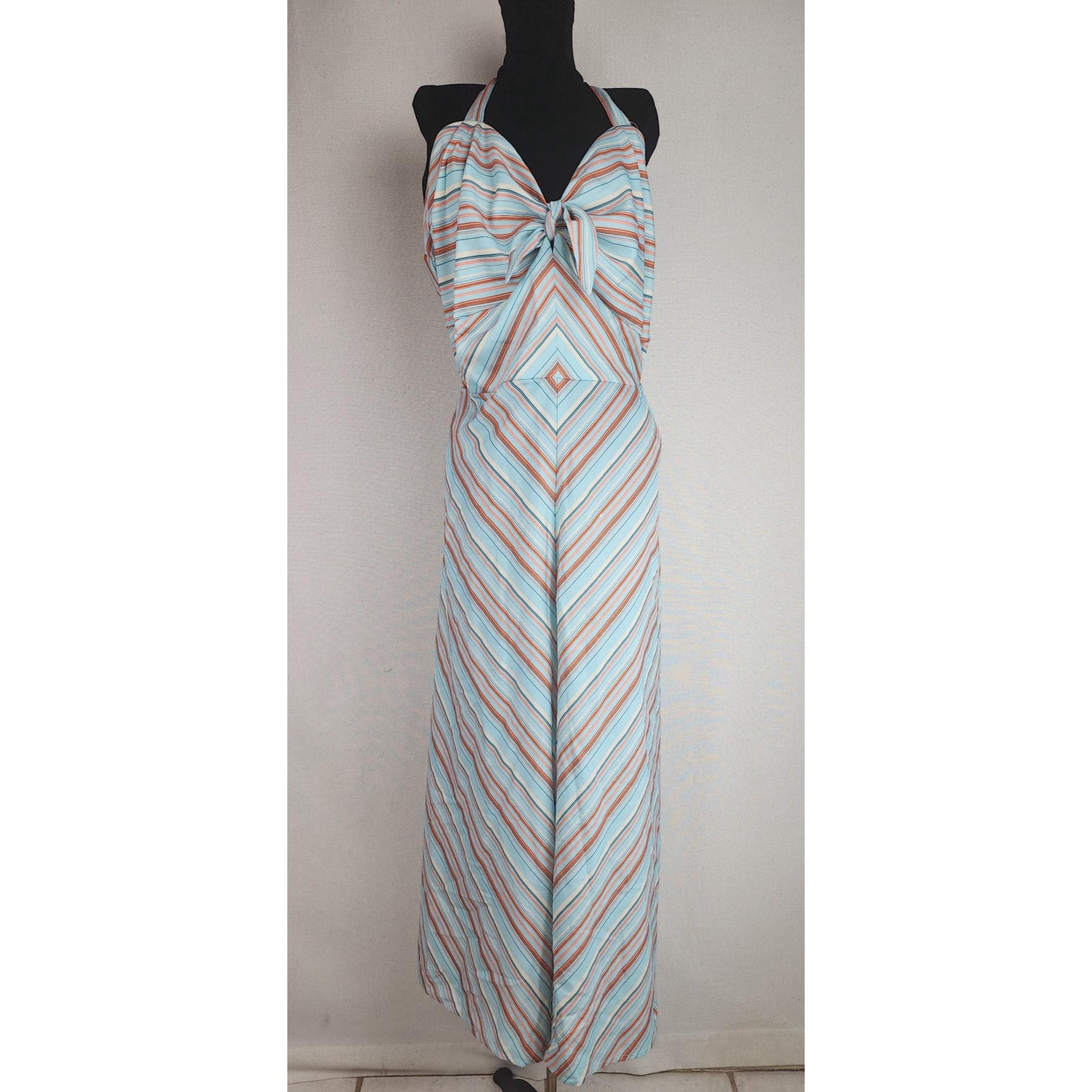 Unique Vintage Jumpsuit Womens 3X Striped beachy Wide leg funky cropped Summer