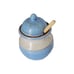 Overland Pottery Honey Pot with Dipper Hand Spun Speckled Blue Glazed Vintage