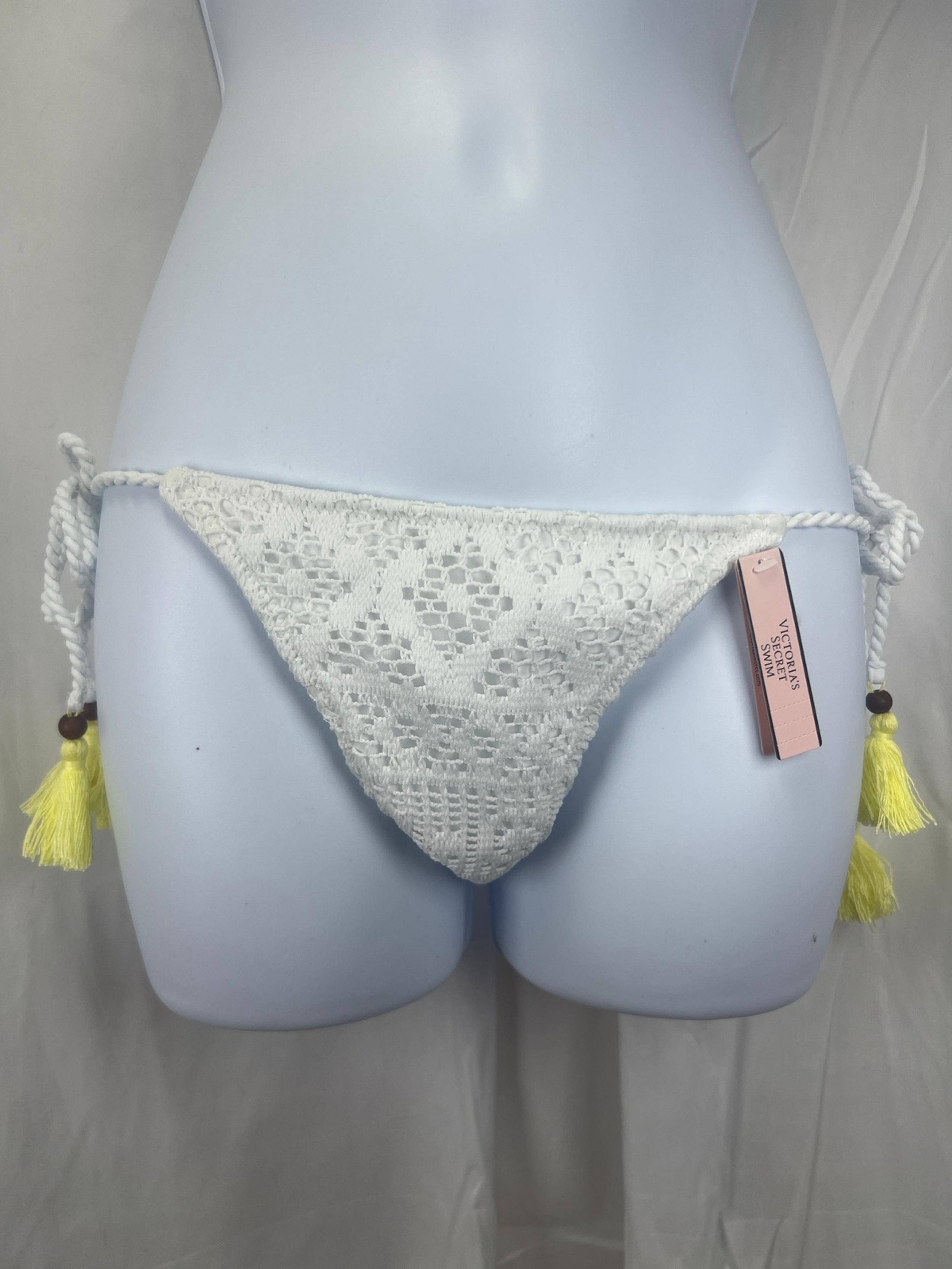 New Victorias Secret Classic String Side-Tie White Crochet Lace Bikini Bottom L