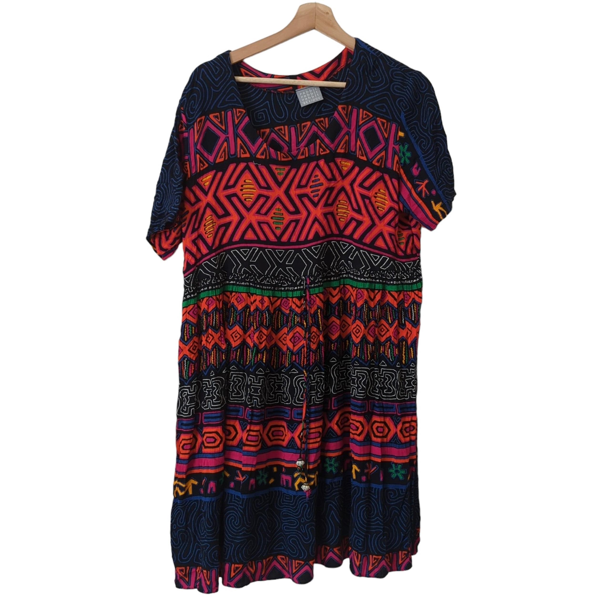 Rabbit Rabbit Rabbit Designs Womens Shirt Dress Lagenlook OS Colorful Funky
