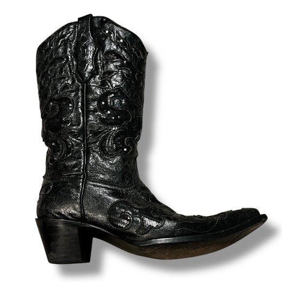 Corral Cowboy Boots Black Goat Leather Sequin Inlay Western Rodeo A107 Womens 10