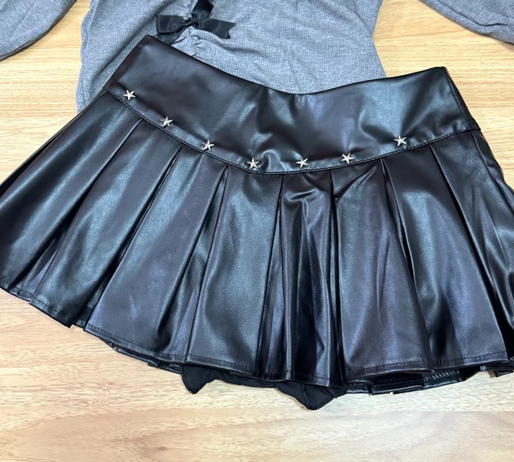 Black star leather short skirt punk short skirt y2k skirt
