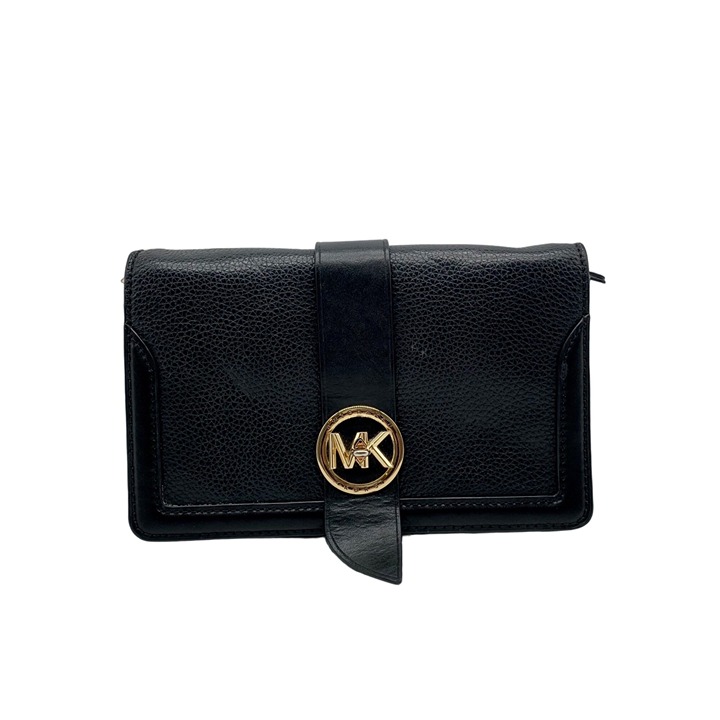Michael Kors Turnlock Charm Black Pebbled Leather Triple Gusset Crossbody
