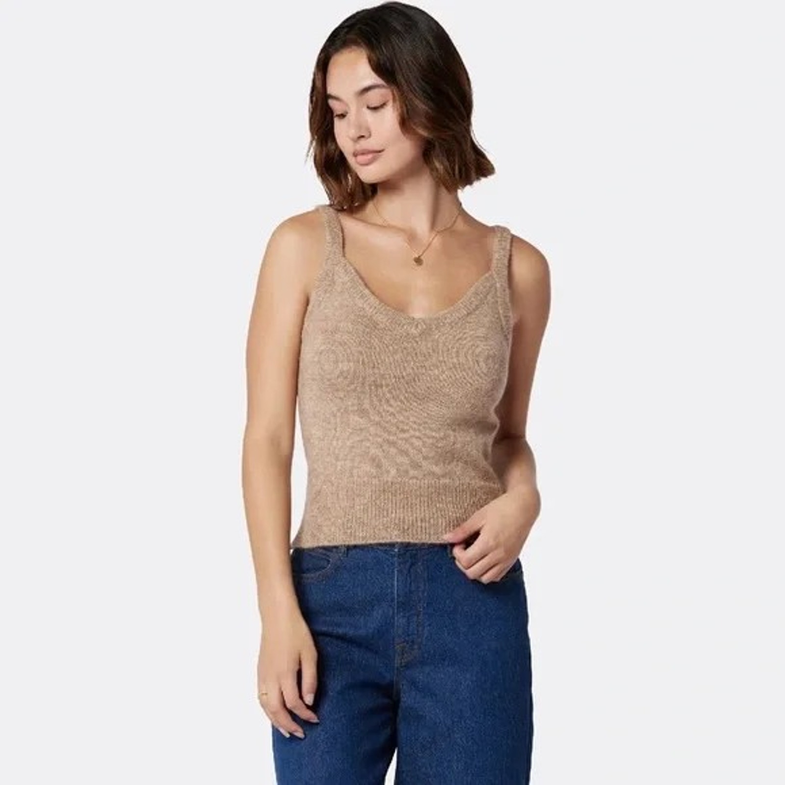 NWT Joie Yafa Wool Blend Sleeveless Sweater Top Women's L Heather Oatmeal V-Neck