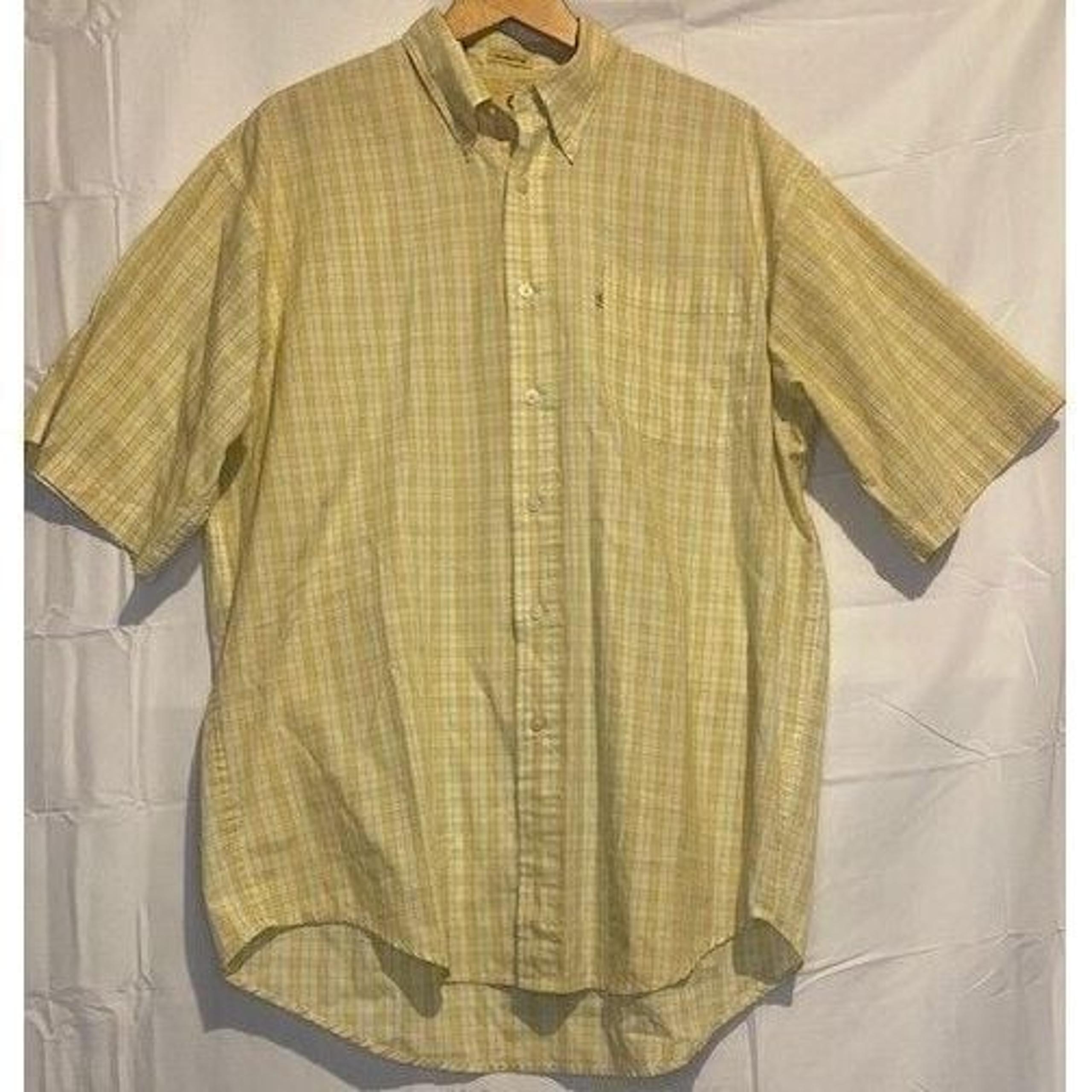 DUCK HEAD Mens LARGE Plaid YELLOW/BLUE Button Down SHORT Sleeve Shirt