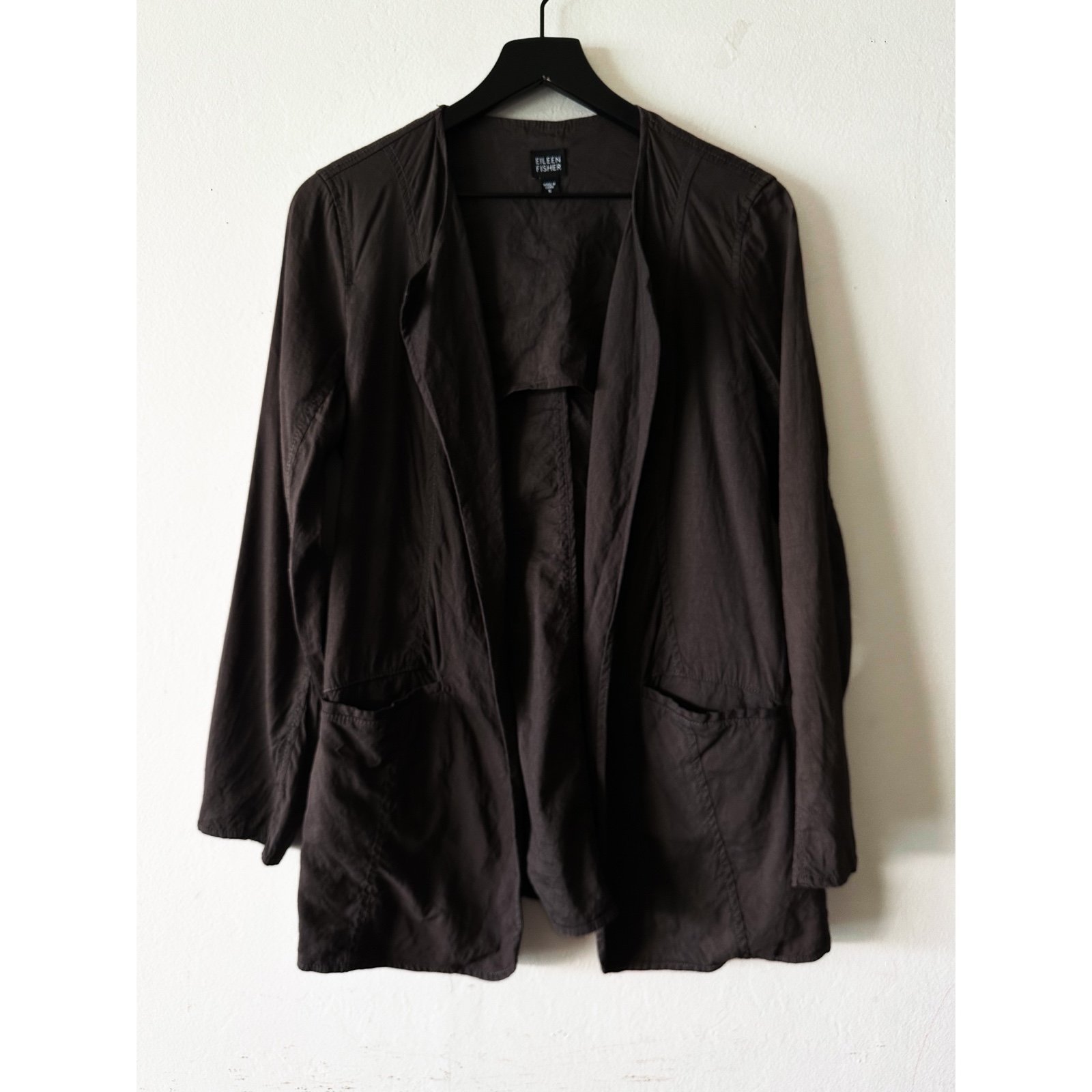 Eileen Fisher Women’s S Brown Linen Blend Open Front Jacket