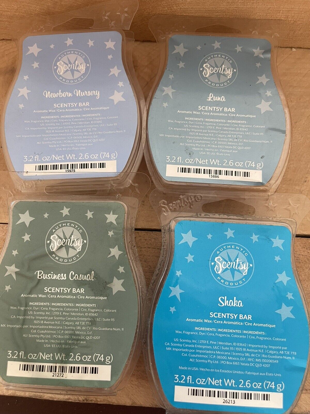 Scentsy 4 Retired NOS Scentsy Bars Luna Shaka Business Casual Newborn Nursery