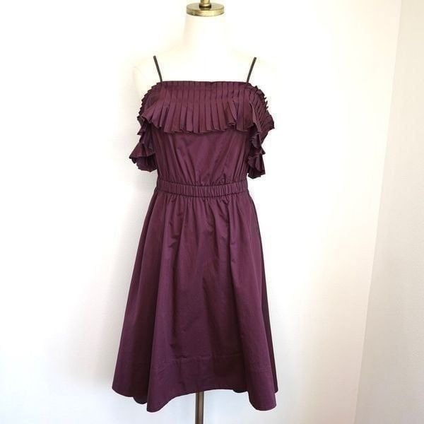 Tibi Burgundy Poplin Off Shoulder Dress Size 2