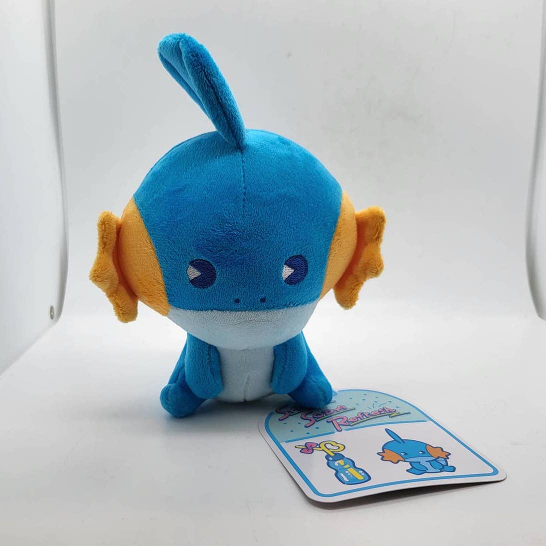 Mudkip Psycho Soda Refresh plush + Free stickers! Pokemon Center Limited edition