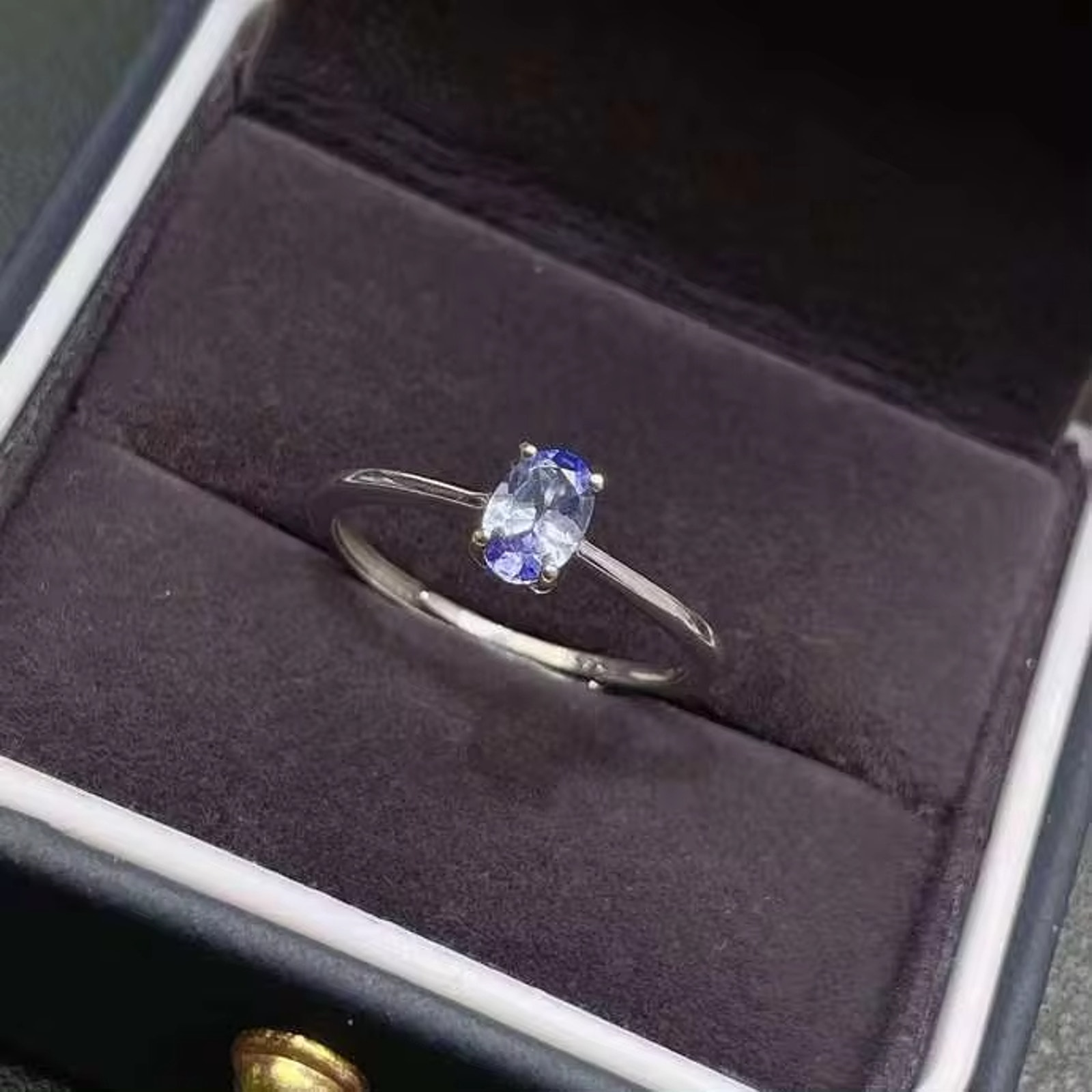 Tanzanite Ring, Natural Purple Tanzanite Ring Sterling Silver 4x6mm Tanzanite