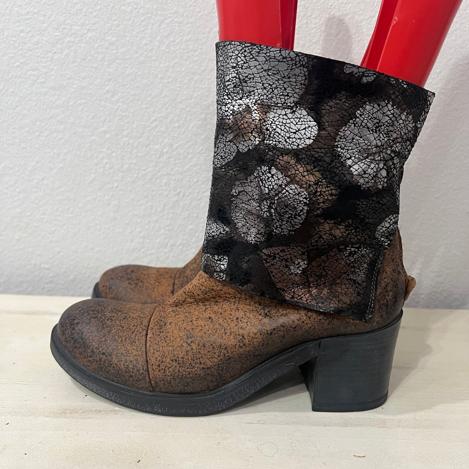 Papucei Leather Chukka Floral Heeled Boots Size 39
