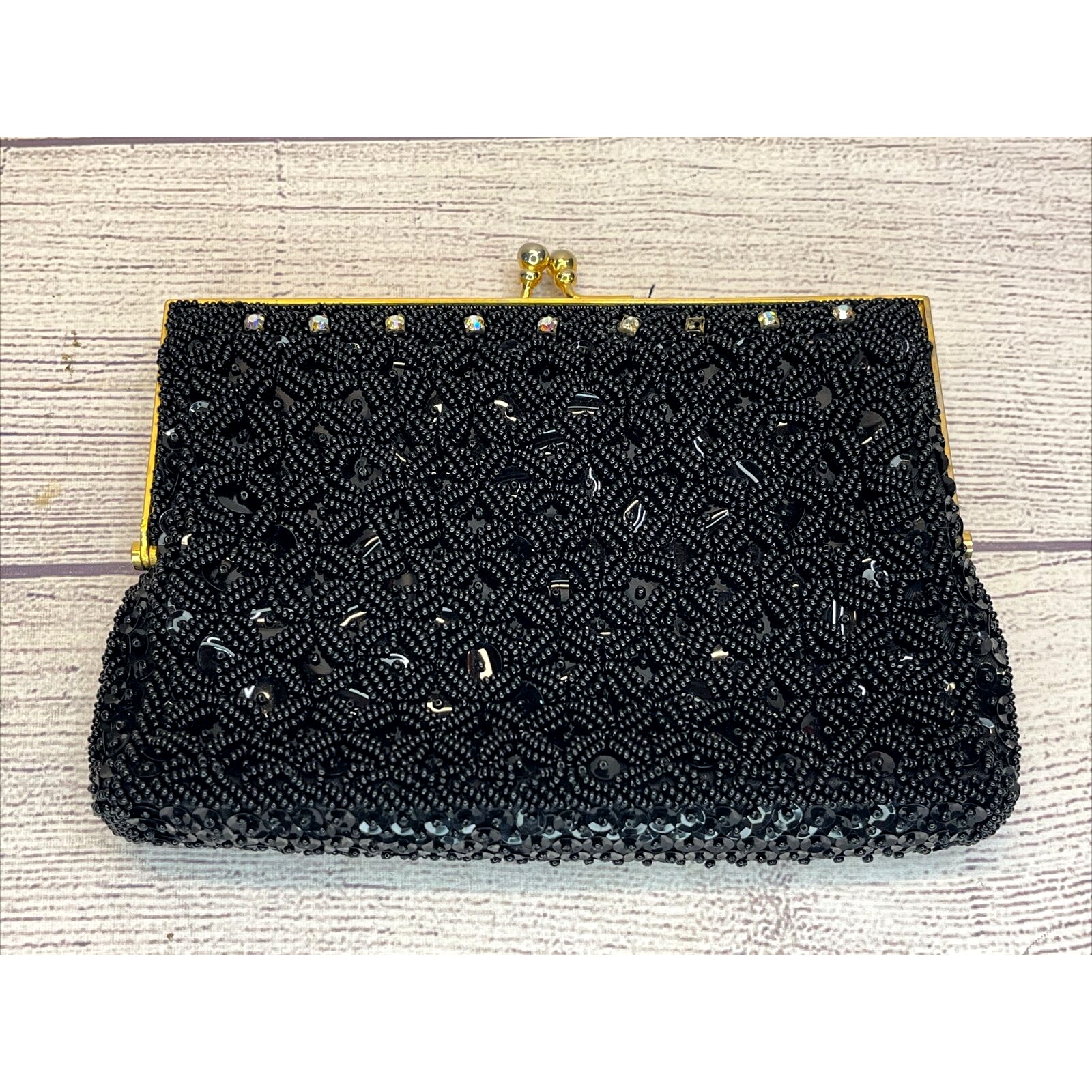 Vtg Fully Beaded Black Evening Handbag Handmade in the Crown Colony Hong Kong