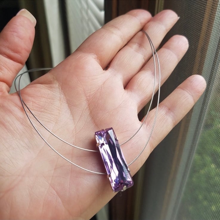 Swarovski Elements Amethyst Purple Emerald-cut Crystal Necklace NWT