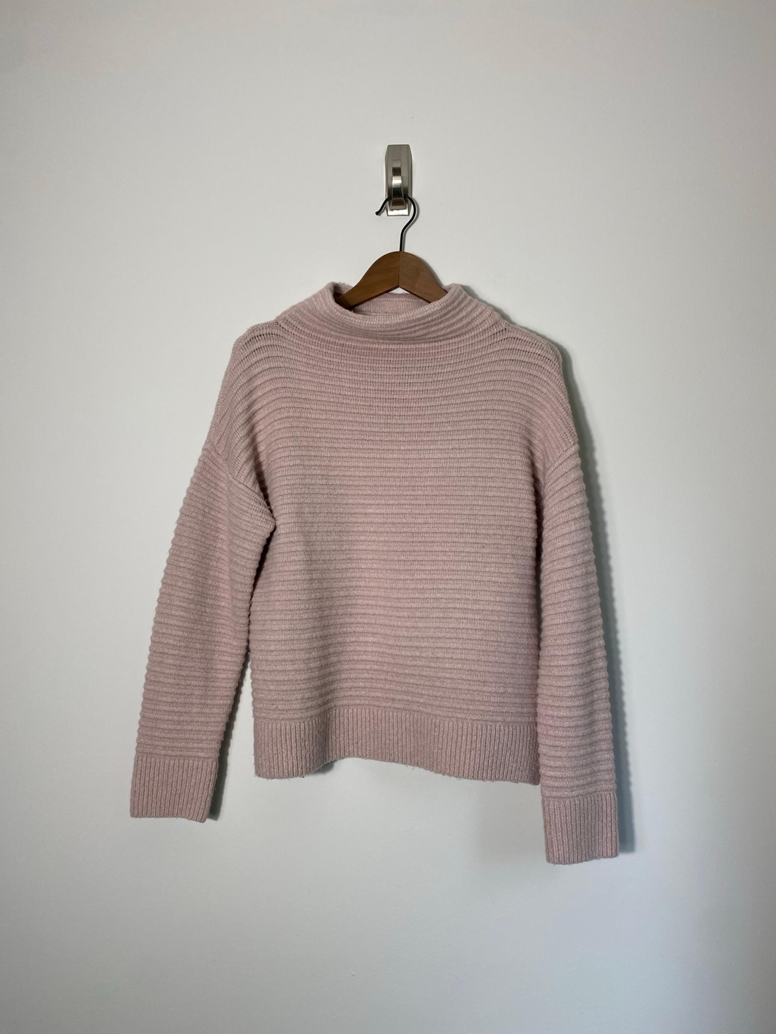 Madewell Ribbed Funnel Neck Sweater XS Blush Pink Wool Blend Pullover