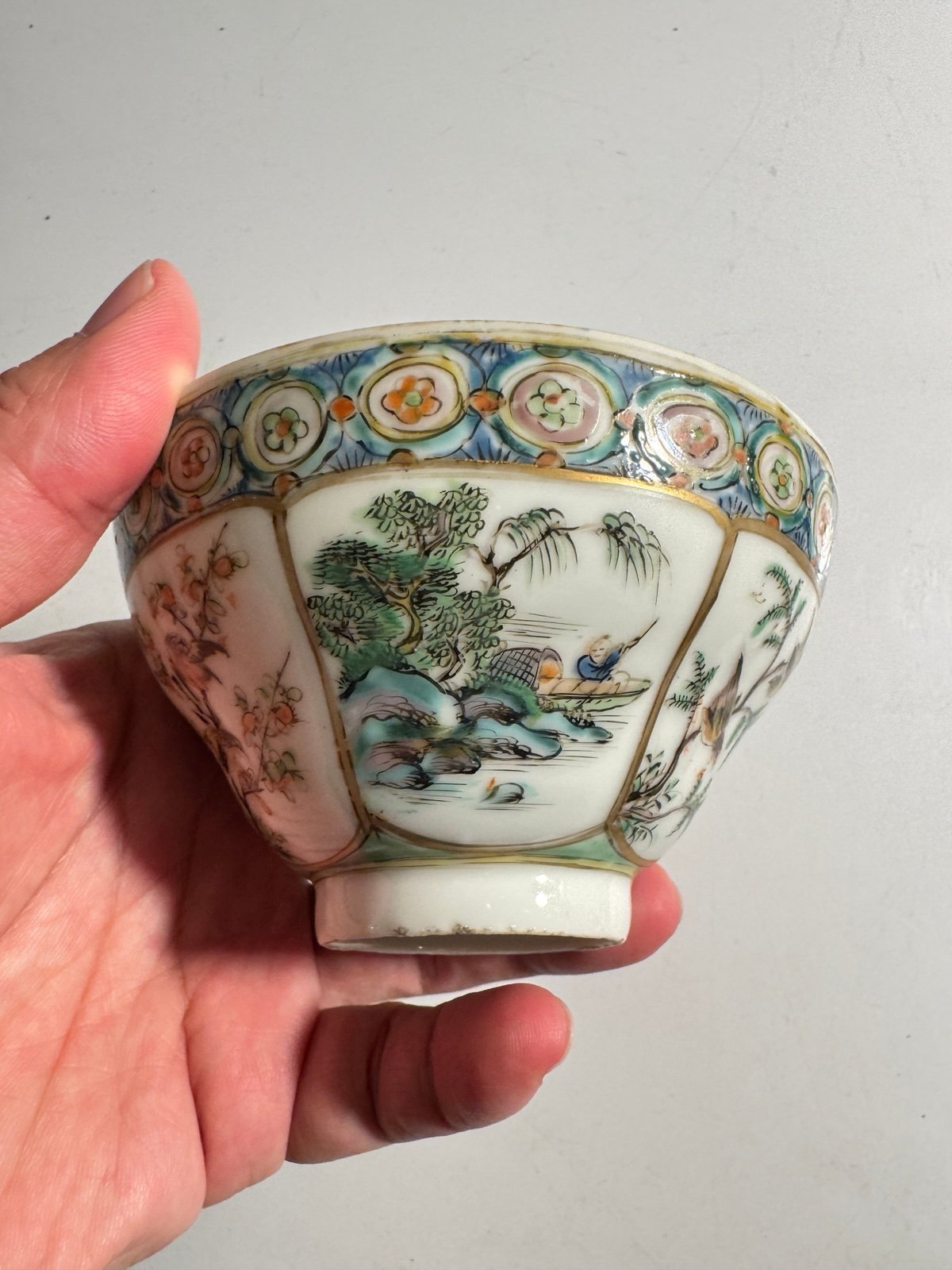 Antique Chinese famille rose porcelain cup and teapot