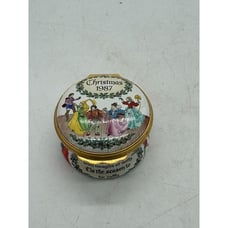 Halcyon Days Trinket Pill Box Christmas 1987 Deck the Halls
