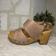 Korks Sandals Size 11 Tan Leather Annaleigh Platform Wood Clog Buckle Sz 12