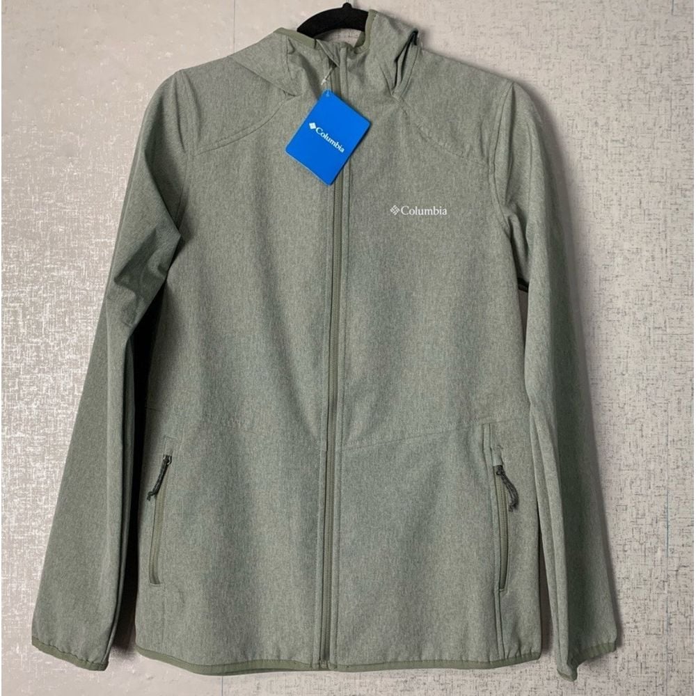 Columbia Womens Miller Peak Jacket Softshell Hooded Rain Water Repel Green XL