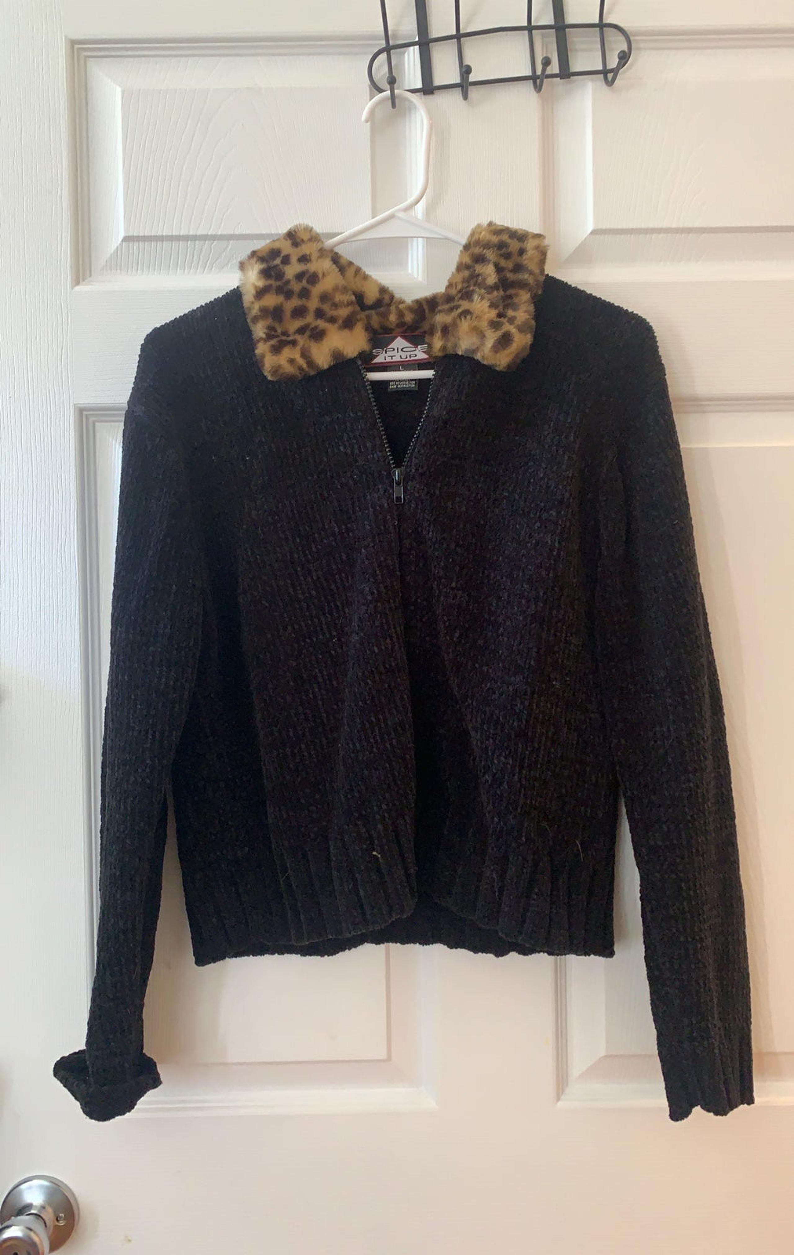 90s fur trim cardigan