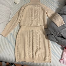 NWT Lulu’s matching cream colored cable knit turtleneck sweater and skirt set