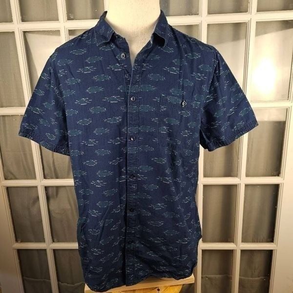 Carbon 2 Cobalt Mens Navy Blue Short Sleeve Button Down Shirt XL