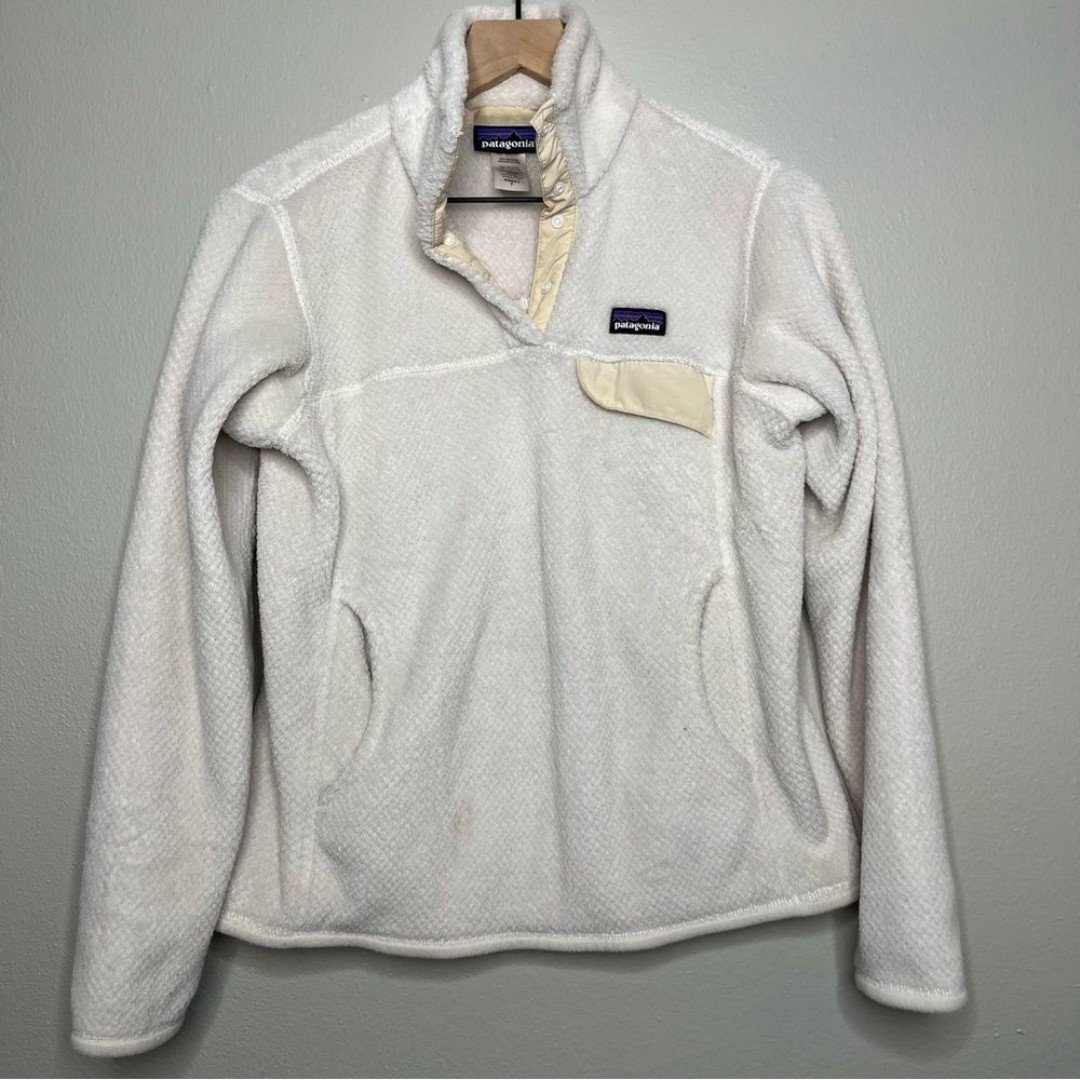 Patagonia Women Synchilla Snap-T Fleece Pullover Small White Beige Cozy