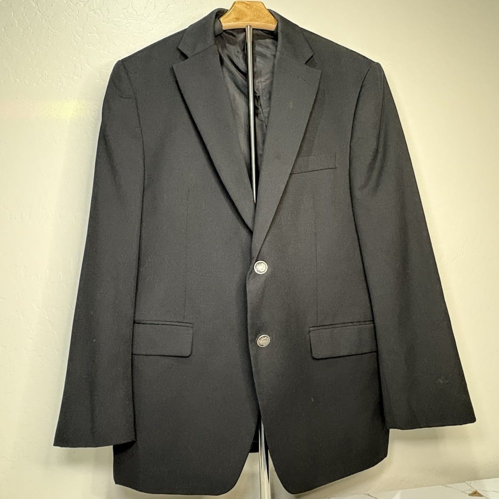 Men's Michael Kors Black Silver 2-Button Wool Blend 40S Blazer Jacket